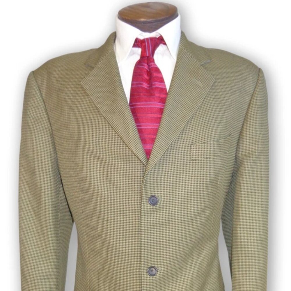 Sebastian’s Closet 44L Sport Coat Blazer Black Taupe Houndstooth Silk Wool